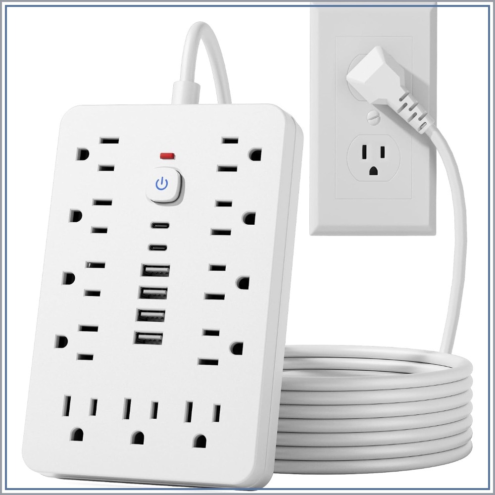 Ac Surge Protector - 4,5 m Flachstecker-Überspannungsschutz-Steckdosenleiste, 11 AC-Steckdosen mit